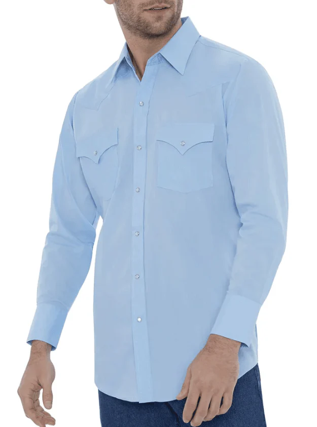 Ely Cattleman Men's Light Blue Long Sleeve Western Shirt 1520190582 - Image 3