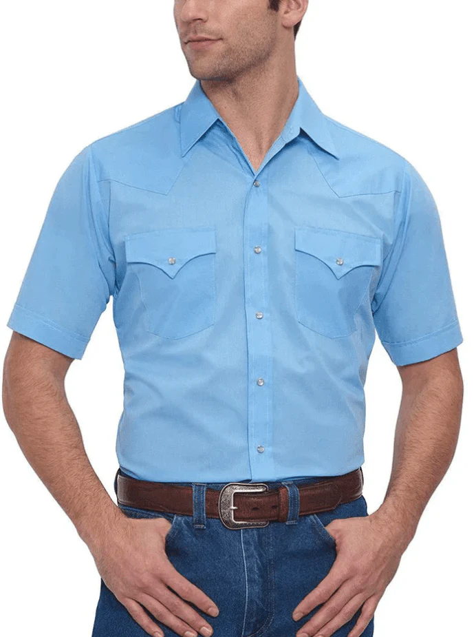 Ely Cattleman Men's Light Blue Short Sleeve Western Shirt 15201605-82 - Image 3