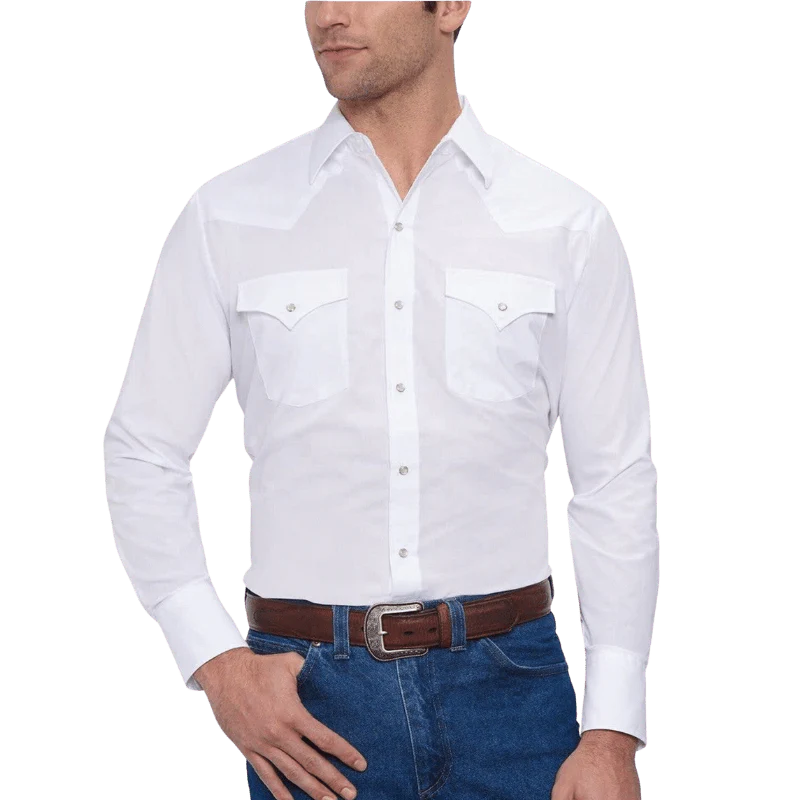 Ely Cattleman Men's White Long Sleeve Western Shirt 15201905-01