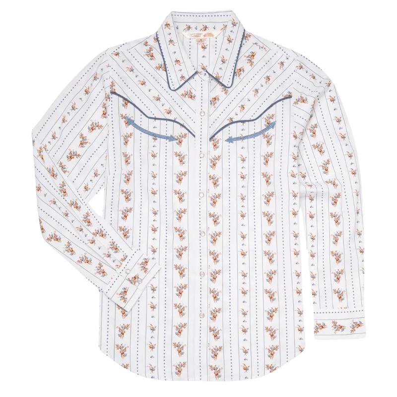 Ely Cattleman Women's Stripe Print Long Sleeve Western Snap Shirt 324980-WH