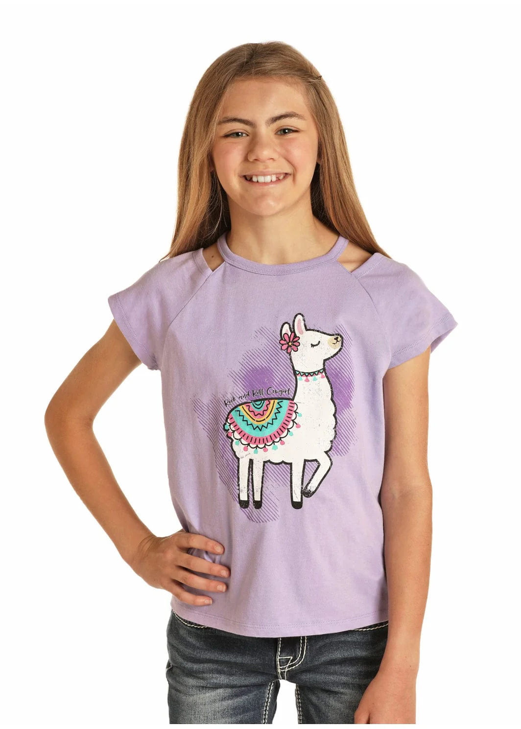 Rock & Roll Cowgirl Girls Lavender Lama Graphic Tee G3T8122