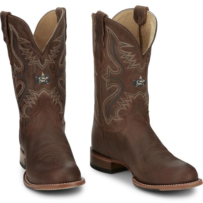 Justin Men's Wells Rich Mahogany Brown Round Toe Western Boots GR8017 - Image 7