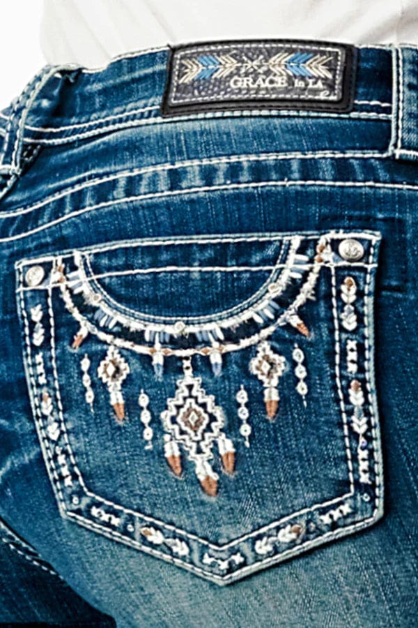 Grace in LA Necklace Embellishment Mid Rise Bootcut Jeans EBS647-32 - Image 3