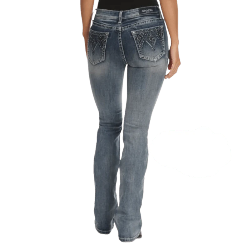 Grace in LA Women's Diamond Embossed Mid Rise Bootcut Jeans EB61838