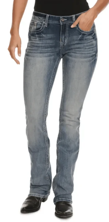 Grace in LA Women's Diamond Embossed Mid Rise Bootcut Jeans EB61838 - Image 3
