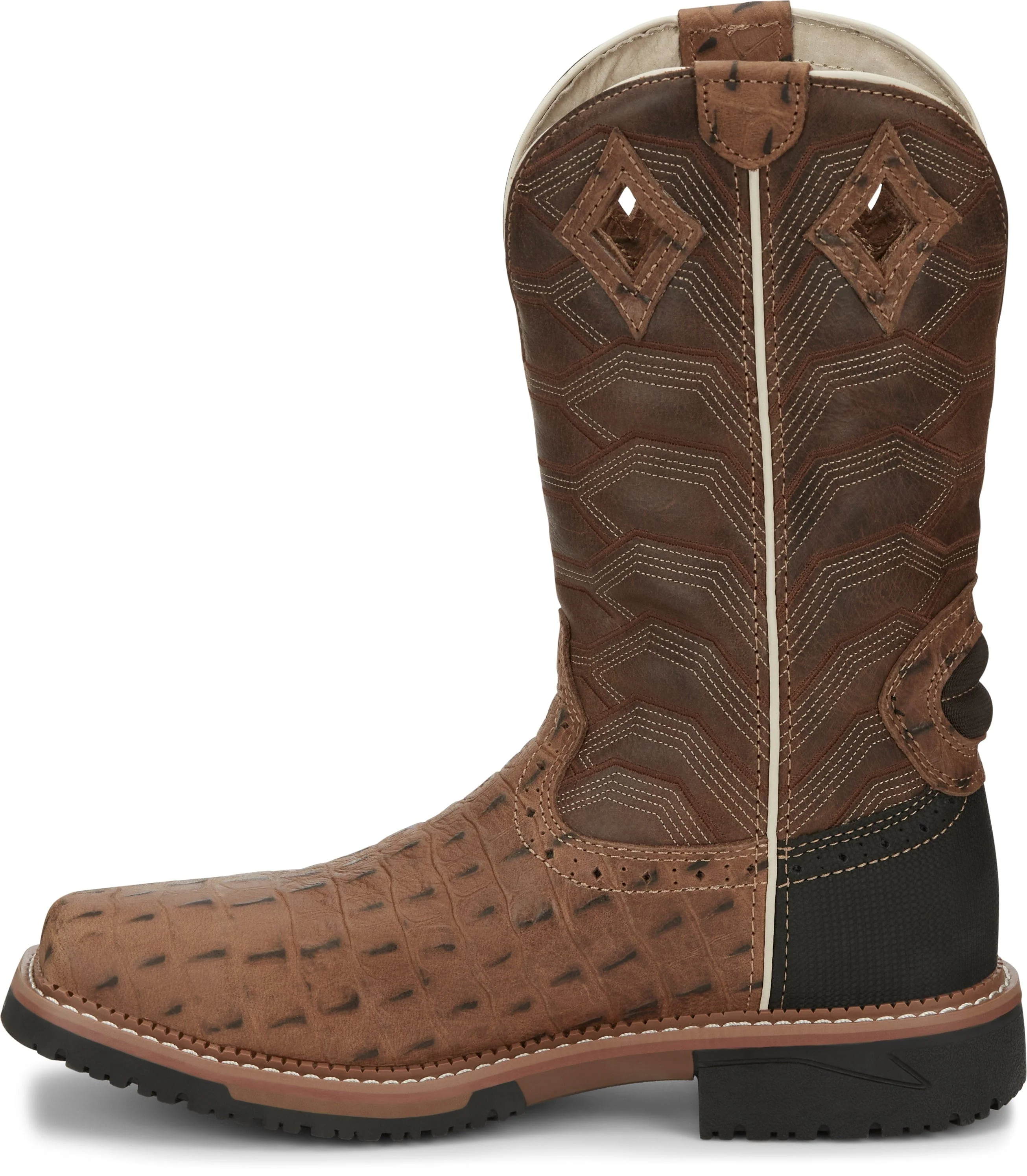 Justin Men’s Hybred Derrickman Caramel Croc Print Comp Toe Work Boots SE4839 - Image 3