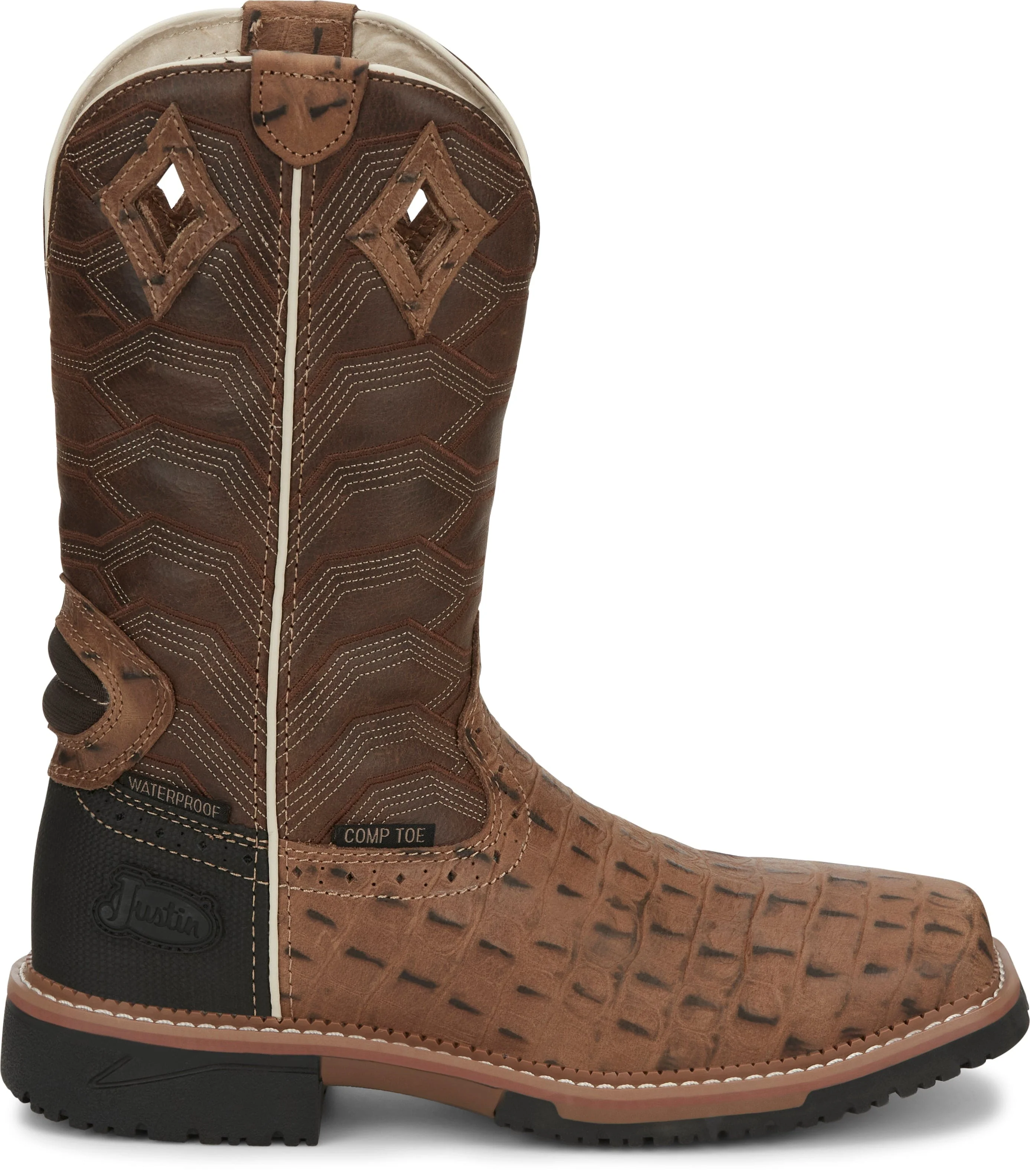 Justin Men’s Hybred Derrickman Caramel Croc Print Comp Toe Work Boots SE4839 - Image 4