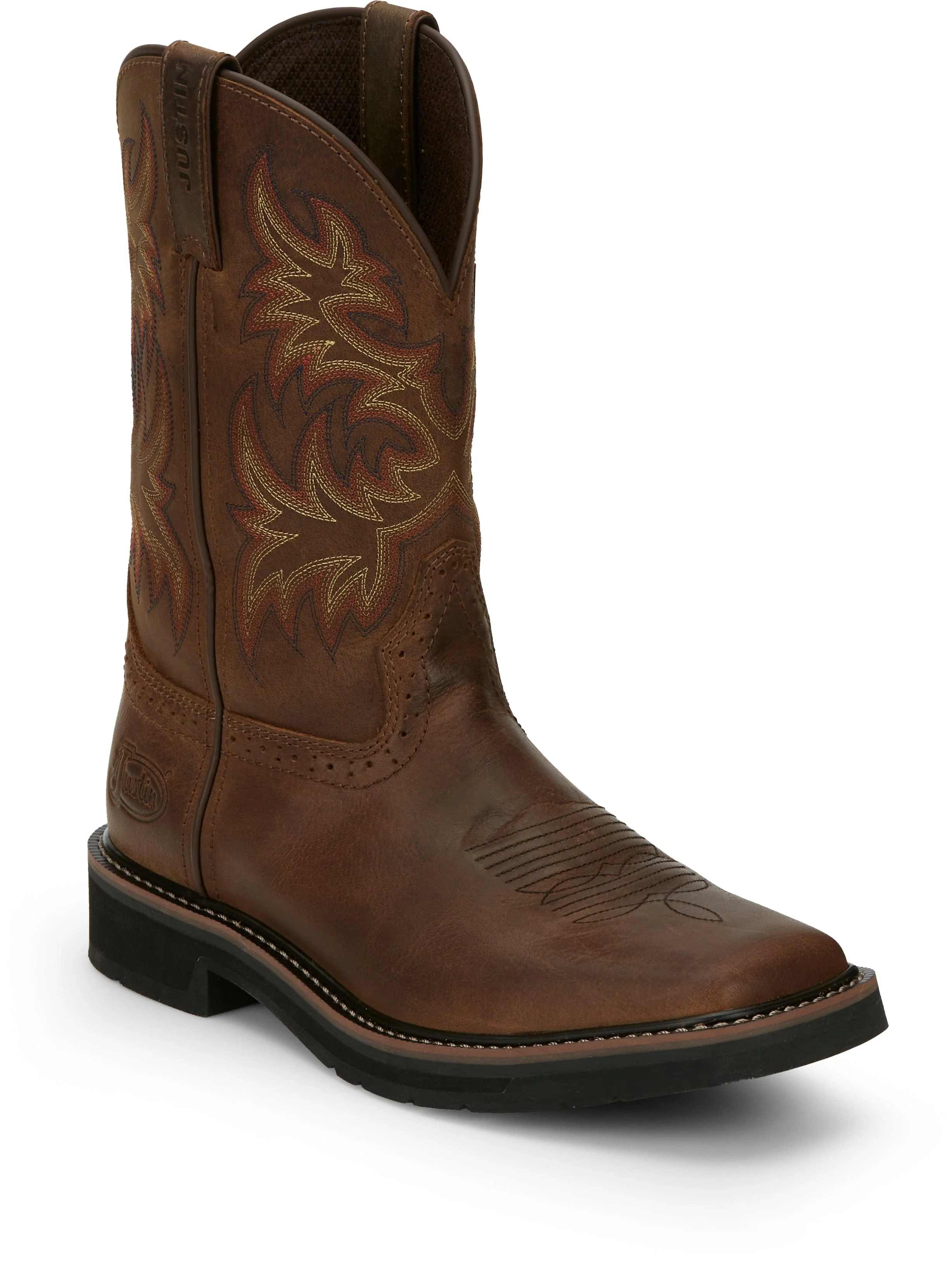 Justin Men's Stampede Driller Dark Brown Square Toe Work Boots SE4681