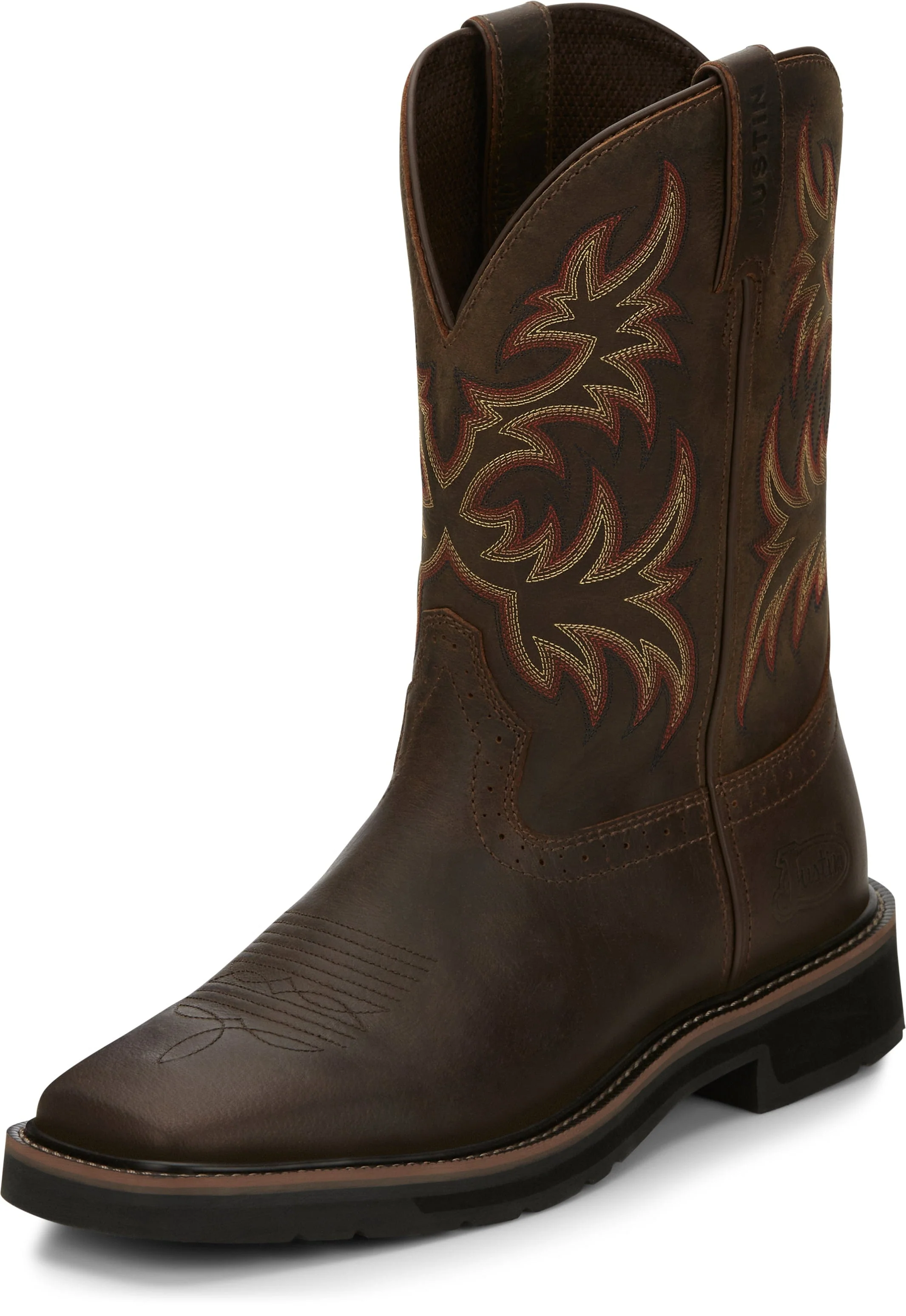 Justin Men's Stampede Driller Dark Brown Square Toe Work Boots SE4681 - Image 8