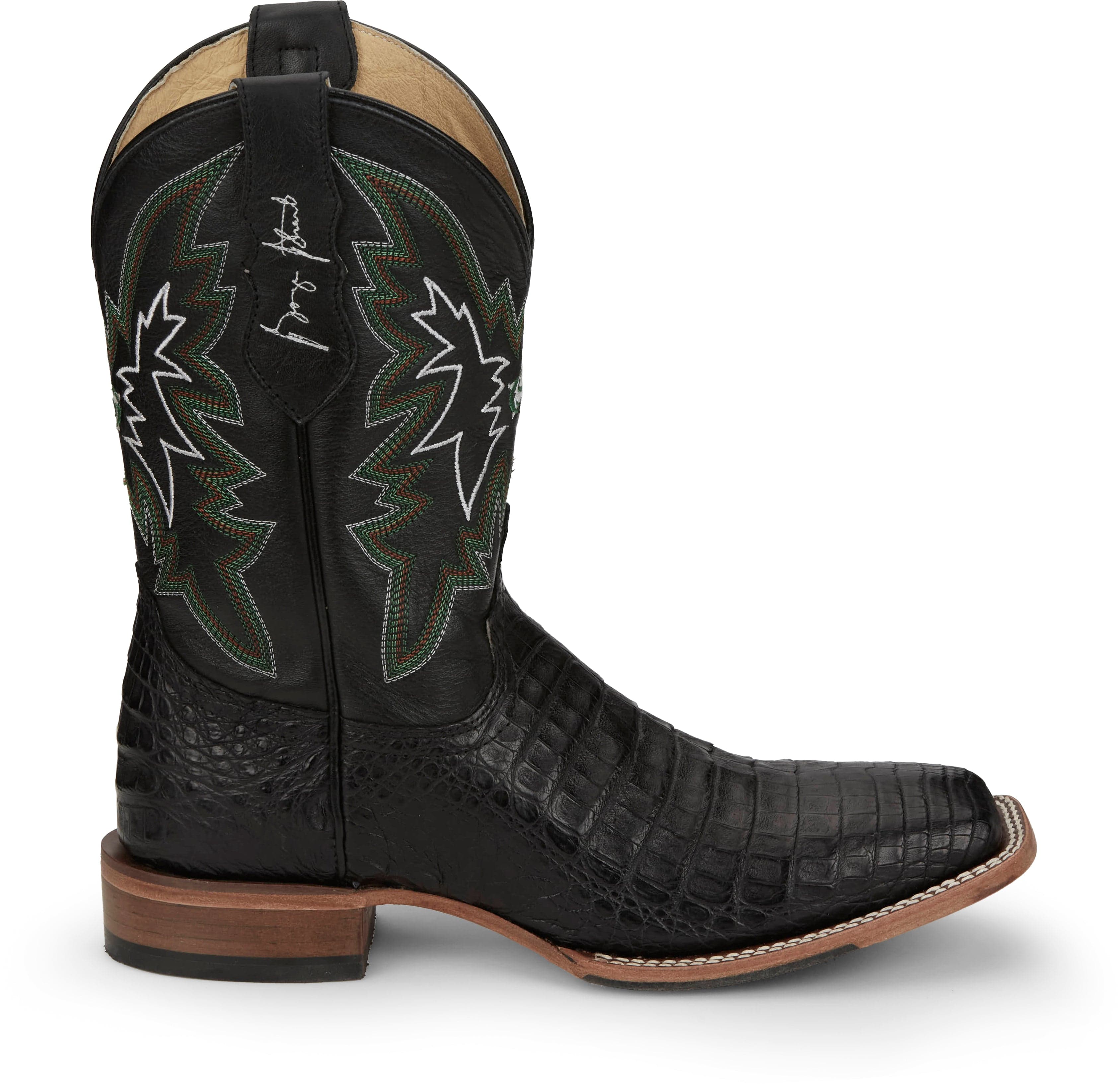 Justin Men's George Strait Haggard Black Caiman Square Toe Exotic Western Boots GR5705 - Image 3
