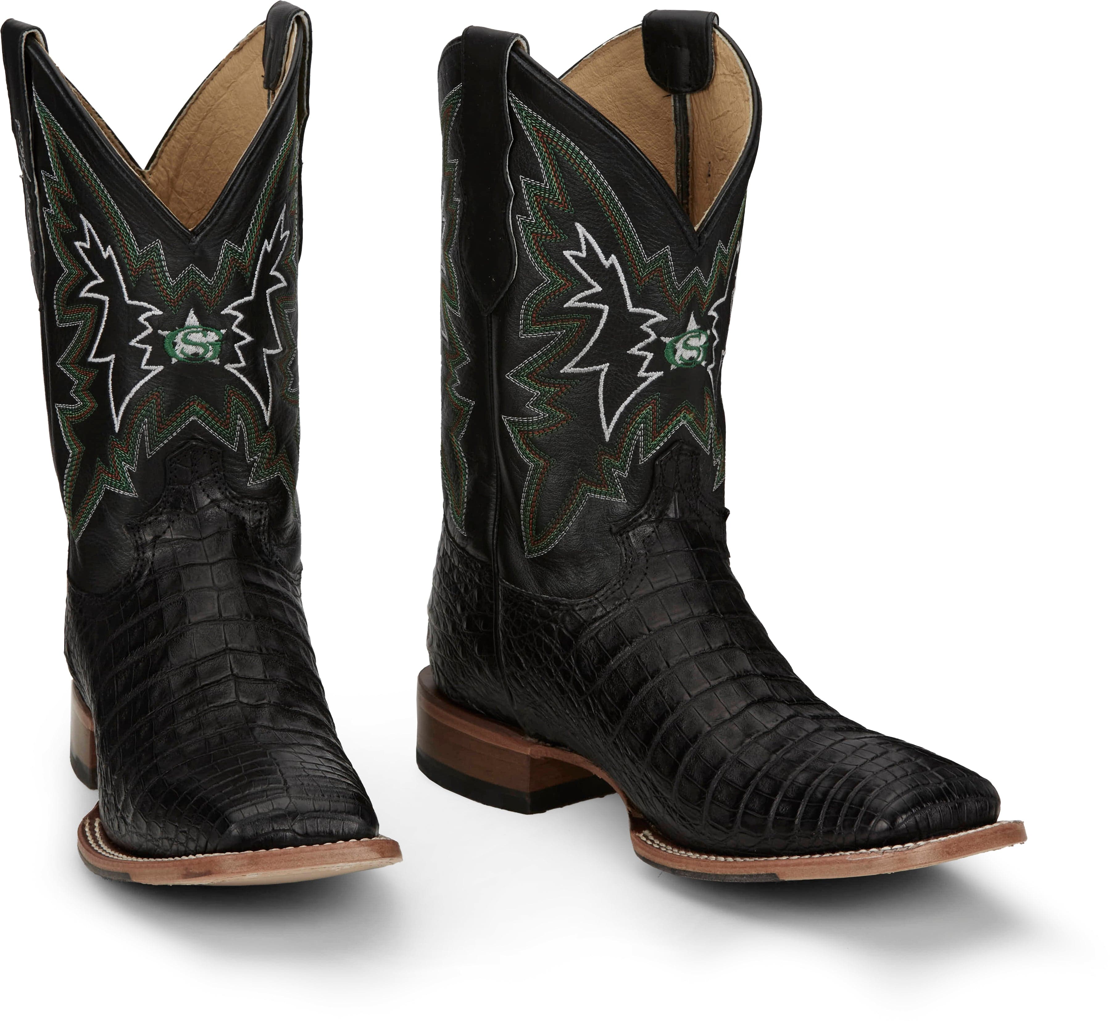 Justin Men's George Strait Haggard Black Caiman Square Toe Exotic Western Boots GR5705 - Image 9