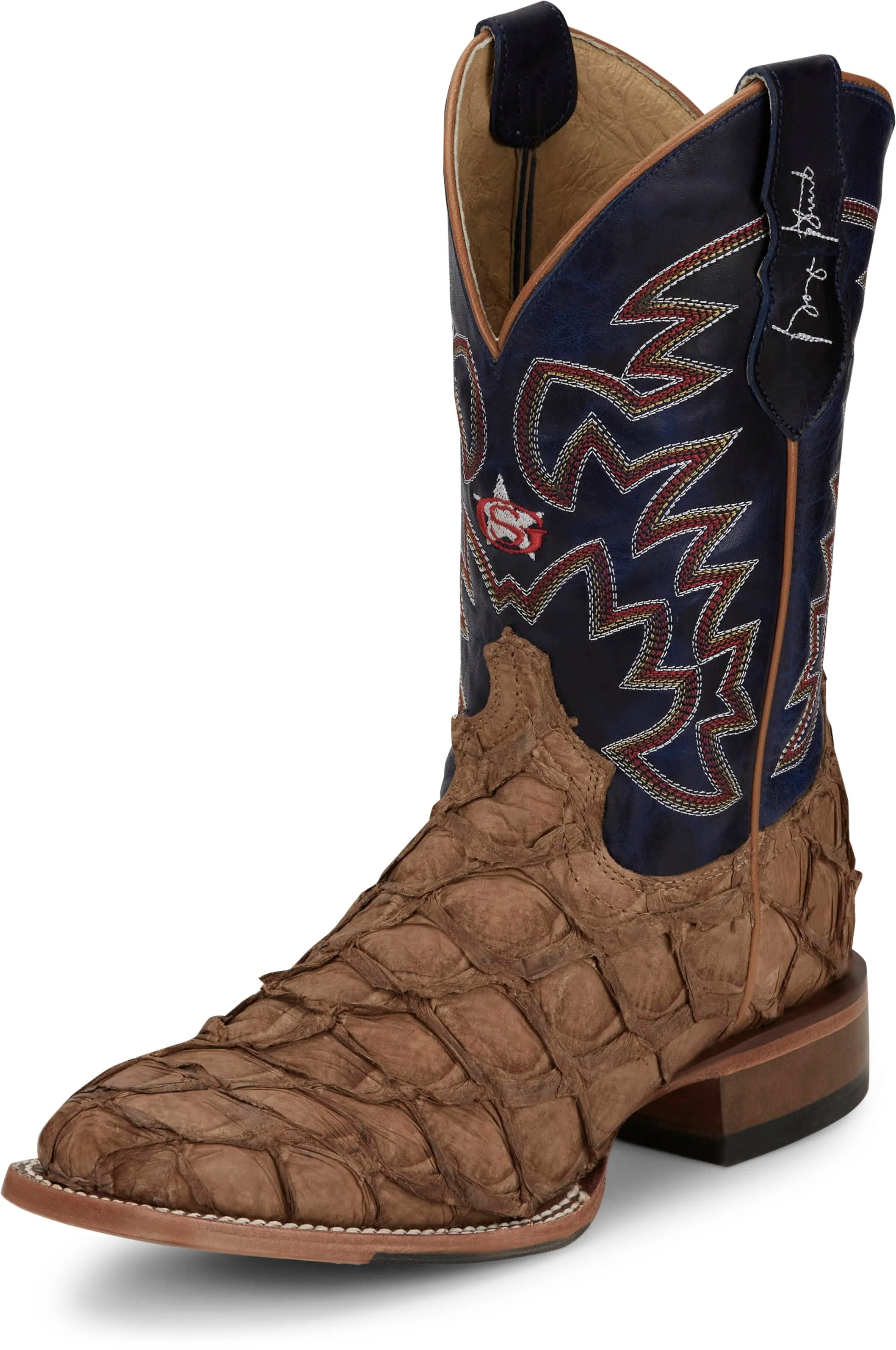 Justin Men's George Strait Ocean Front Pirarucu Tan Square Toe Exotic Western Boots GR5707 - Image 3