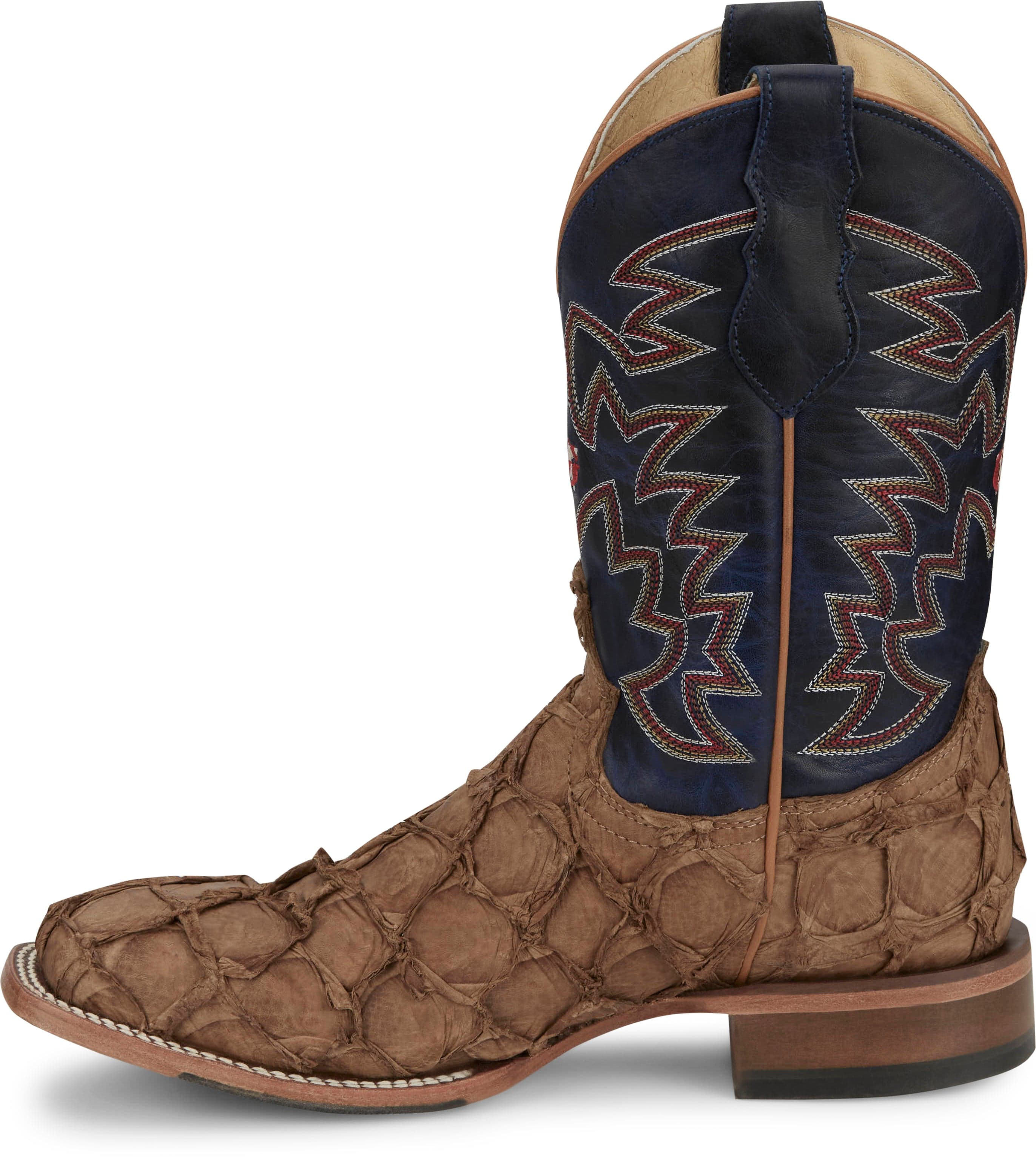 Justin Men's George Strait Ocean Front Pirarucu Tan Square Toe Exotic Western Boots GR5707 - Image 4