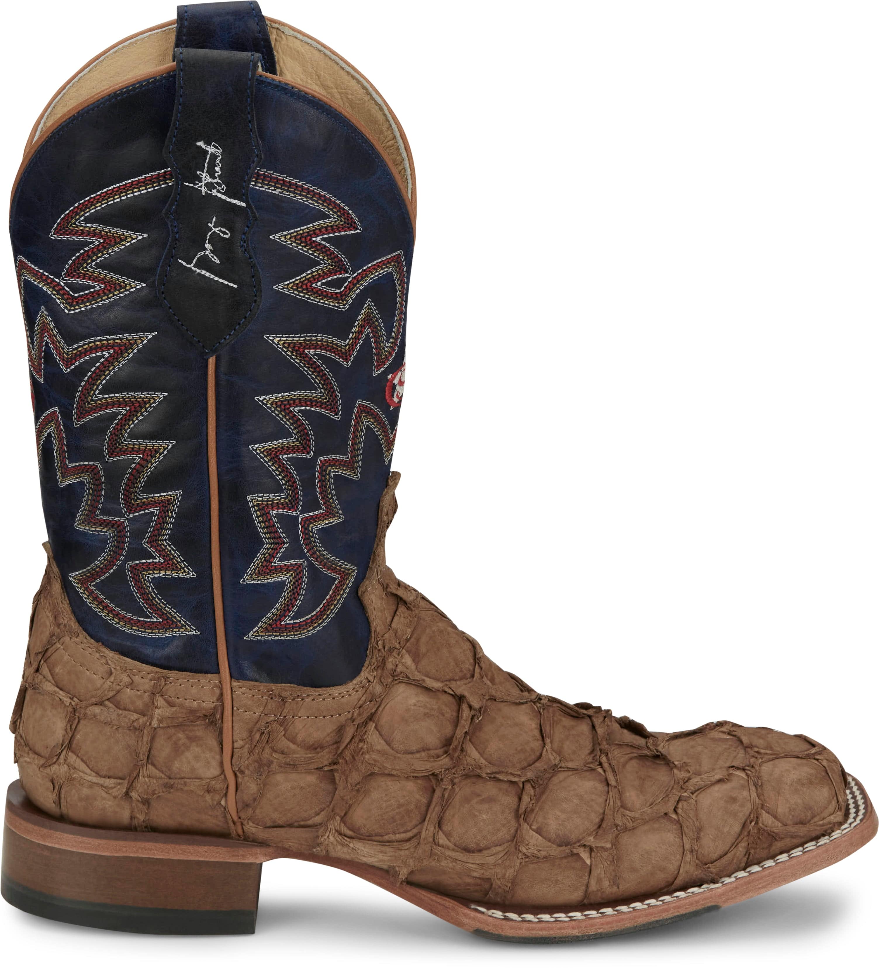 Justin Men's George Strait Ocean Front Pirarucu Tan Square Toe Exotic Western Boots GR5707 - Image 5