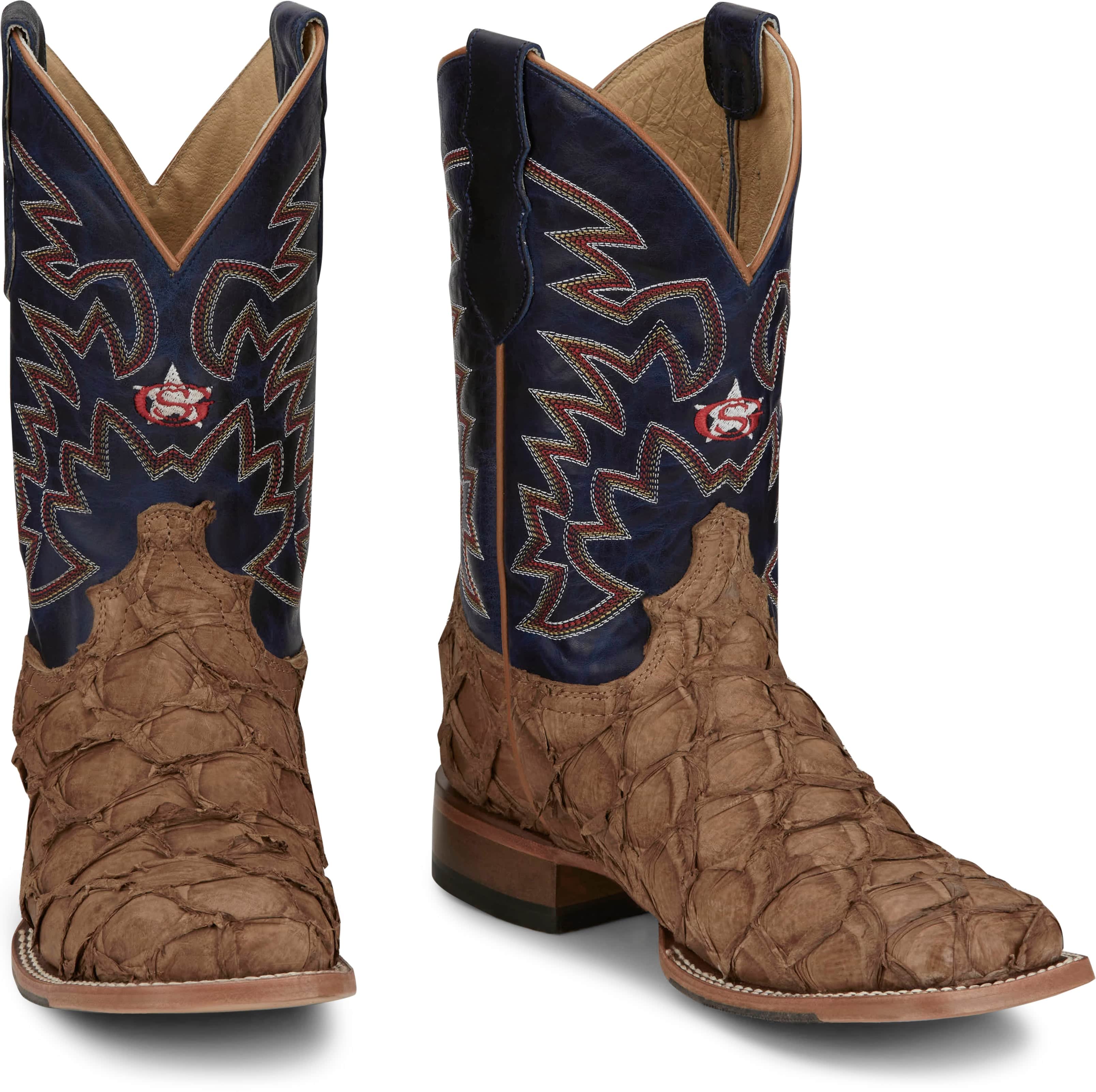 Justin Men's George Strait Ocean Front Pirarucu Tan Square Toe Exotic Western Boots GR5707 - Image 7