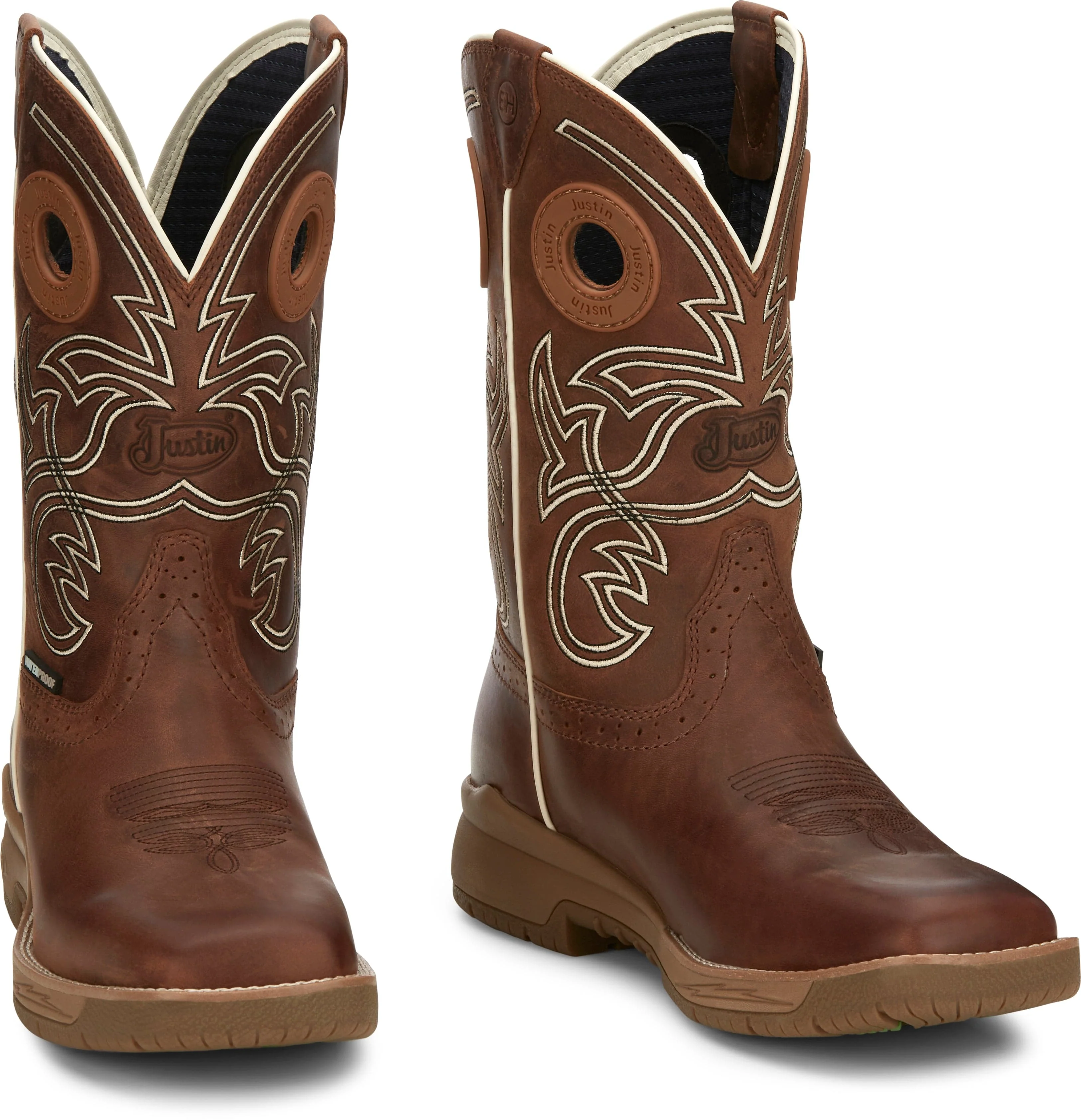 Justin Men's Nitread Spice Brown Waterproof Square Toe Work Boots CR3200 - Image 7