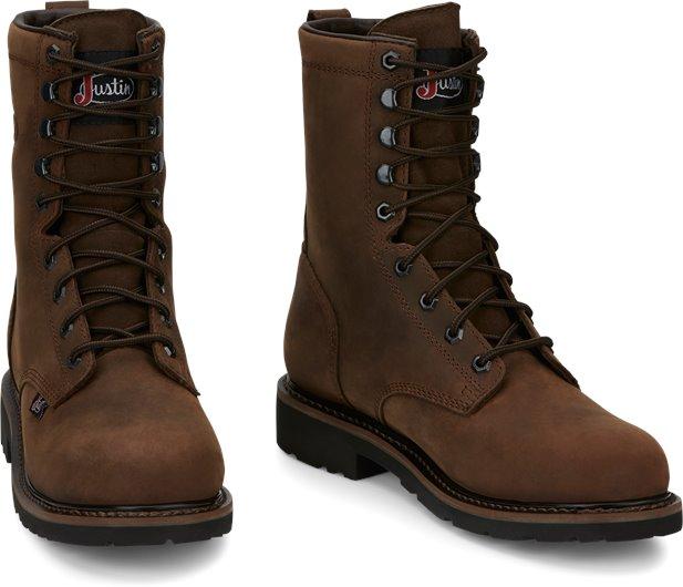 Justin Men's Stampede Drywall Aged Brown Waterproof Round Toe Work Boots SE960 - Image 7