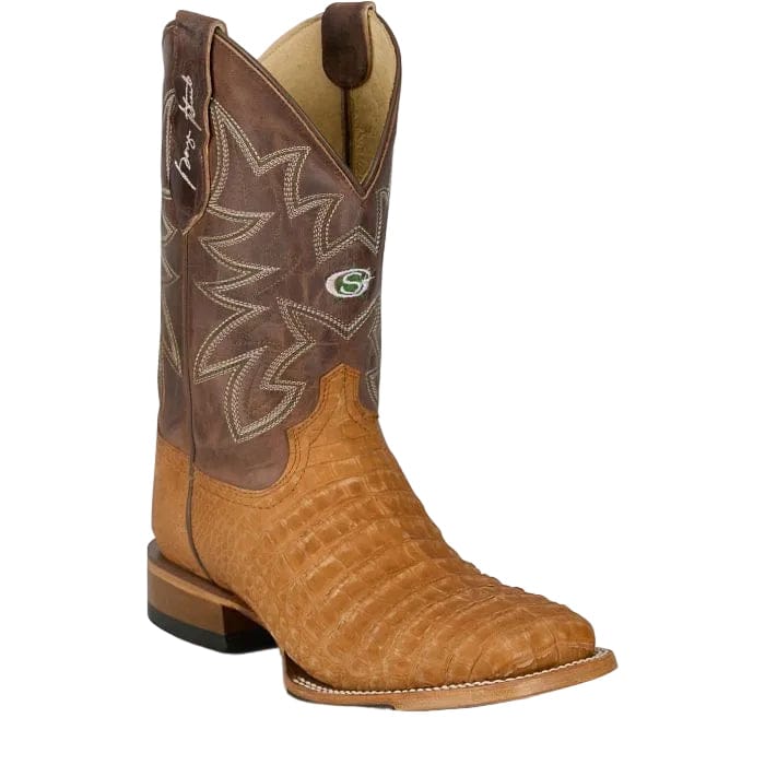Justin Men's Vintage Tan San Antone Caiman Western Exotic Boots GR5711
