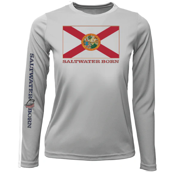 Key West, FL Florida Flag Girl's Long Sleeve UPF 50+ Dry-Fit Shirt - Image 3
