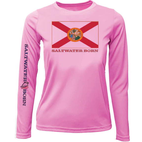 Key West, FL Florida Flag Girl's Long Sleeve UPF 50+ Dry-Fit Shirt - Image 7