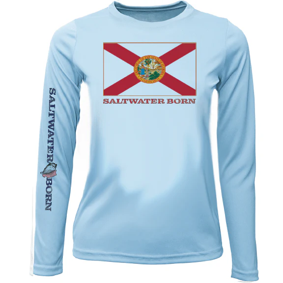 Key West, FL Florida Flag Girl's Long Sleeve UPF 50+ Dry-Fit Shirt - Image 9