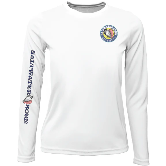 Key West, FL Saltwater Born Circle Logo Girl's Long Sleeve UPF 50+ Dry-Fit Shirt - Image 11