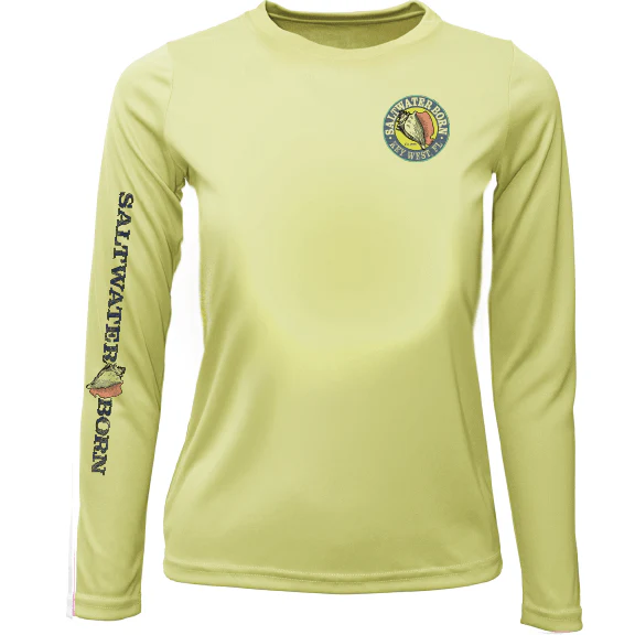 Key West, FL Saltwater Born Circle Logo Girl's Long Sleeve UPF 50+ Dry-Fit Shirt - Image 3