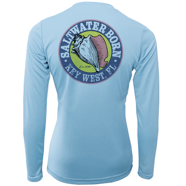 Key West, FL Saltwater Born Circle Logo Girl's Long Sleeve UPF 50+ Dry-Fit Shirt - Image 6