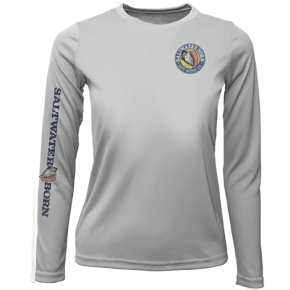 Key West, FL Saltwater Born Circle Logo Girl's Long Sleeve UPF 50+ Dry-Fit Shirt - Image 7
