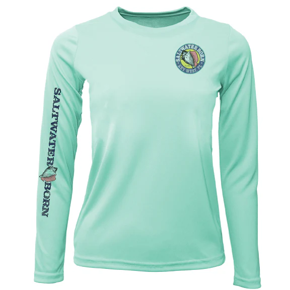 Key West, FL Saltwater Born Circle Logo Girl's Long Sleeve UPF 50+ Dry-Fit Shirt - Image 9