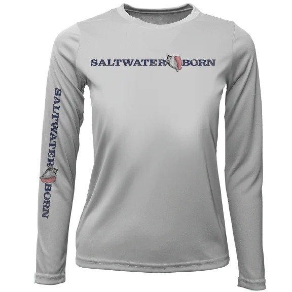 Key West, FL Saltwater Born Linear Logo Girl's Long Sleeve UPF 50+ Dry-Fit Shirt - Image 11