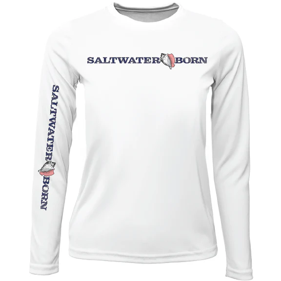 Key West, FL Saltwater Born Linear Logo Girl's Long Sleeve UPF 50+ Dry-Fit Shirt - Image 3