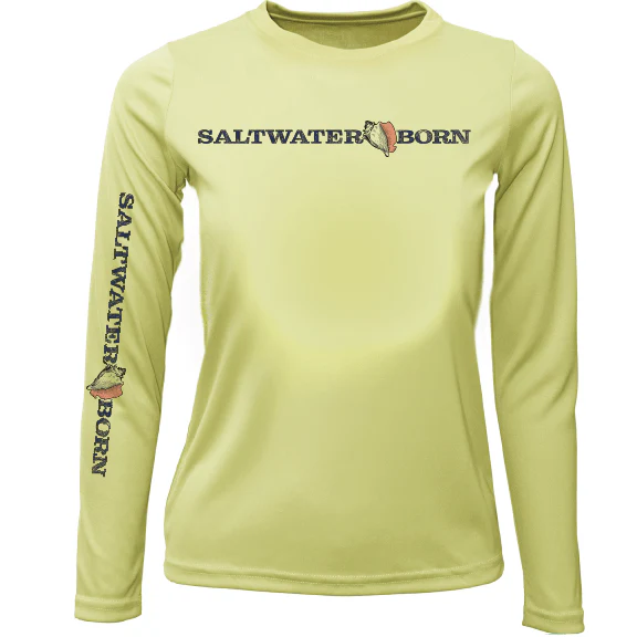 Key West, FL Saltwater Born Linear Logo Girl's Long Sleeve UPF 50+ Dry-Fit Shirt - Image 5