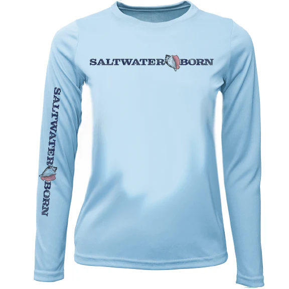Key West, FL Saltwater Born Linear Logo Girl's Long Sleeve UPF 50+ Dry-Fit Shirt - Image 7