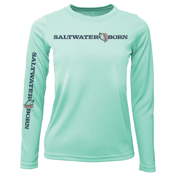 Key West, FL Saltwater Born Linear Logo Girl's Long Sleeve UPF 50+ Dry-Fit Shirt - Image 9