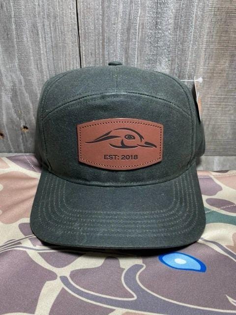 Leather Patch Dark Olive Waxed Cap 7 Panel Snapback - Image 2