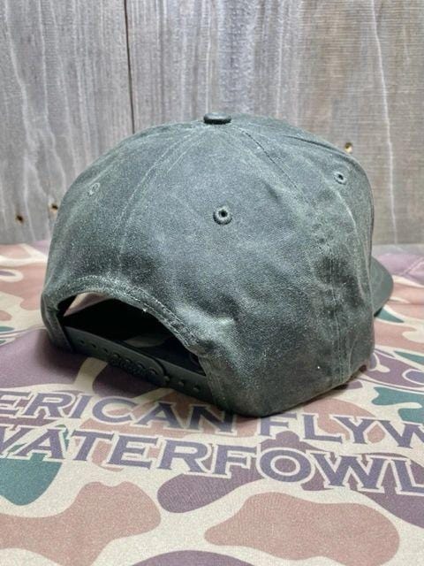 Leather Patch Dark Olive Waxed Cap 7 Panel Snapback - Image 3