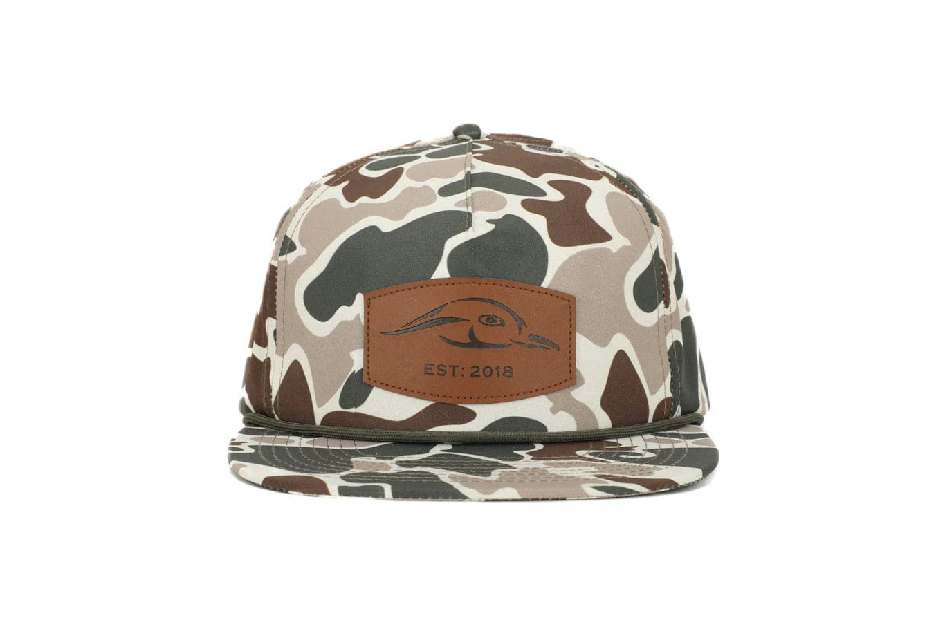 Leather Patch Green and Brown Camo Vintage Rope Old School Hat - Image 2