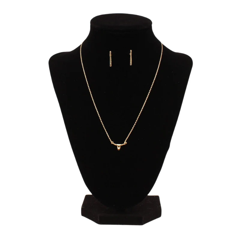 M&F Western Women's Longhorn Bar Gold Necklace & Earring Set 30990