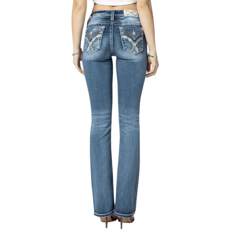Miss Me Women's Woven Cross Stich Mid Rise Bootcut Jeans M3444B102