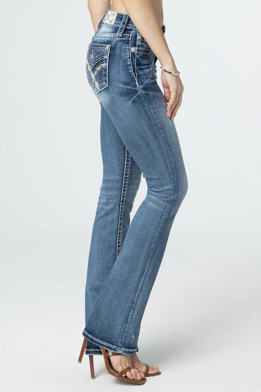 Miss Me Women's Woven Cross Stich Mid Rise Bootcut Jeans M3444B102 - Image 3