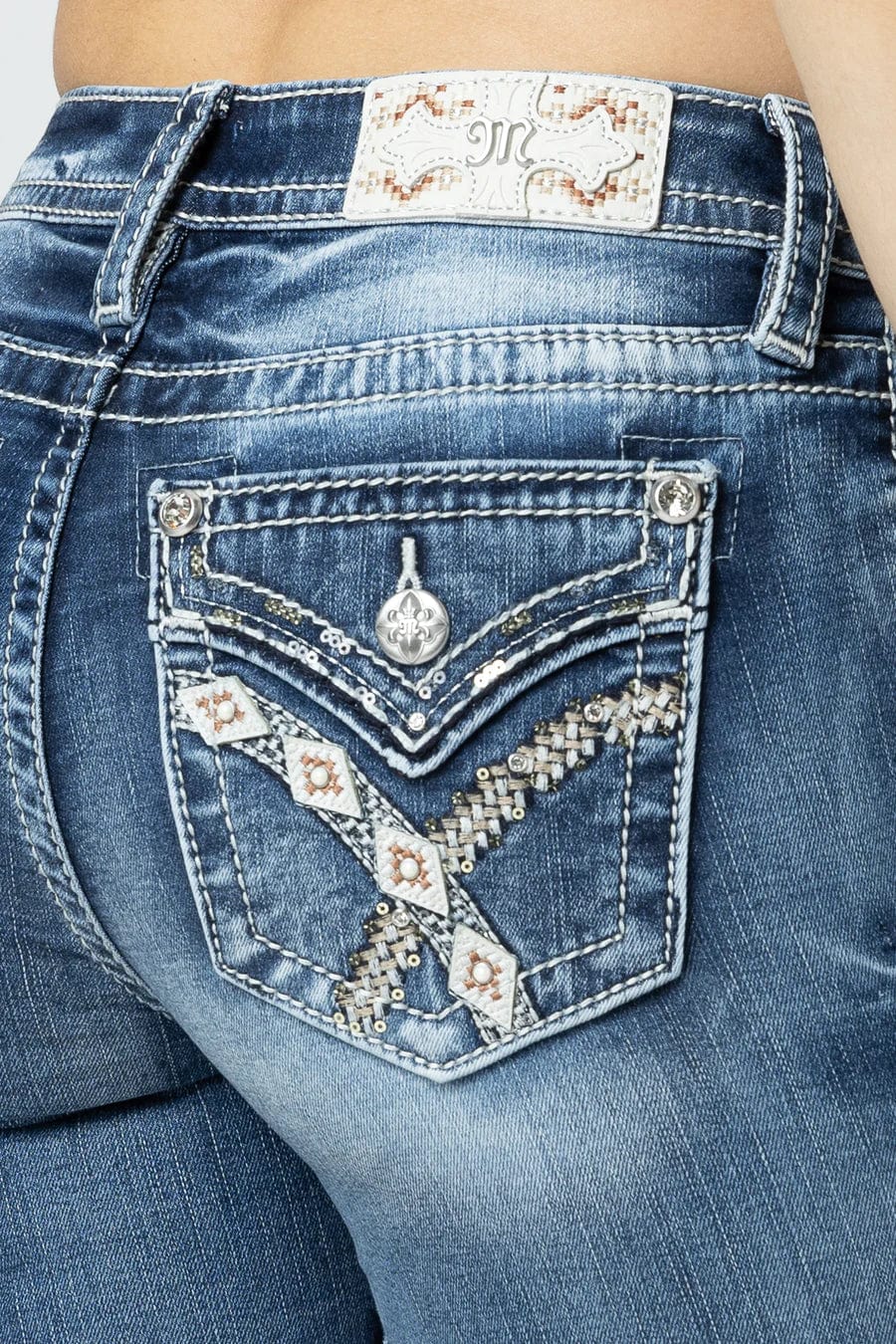 Miss Me Women's Woven Cross Stich Mid Rise Bootcut Jeans M3444B102 - Image 4