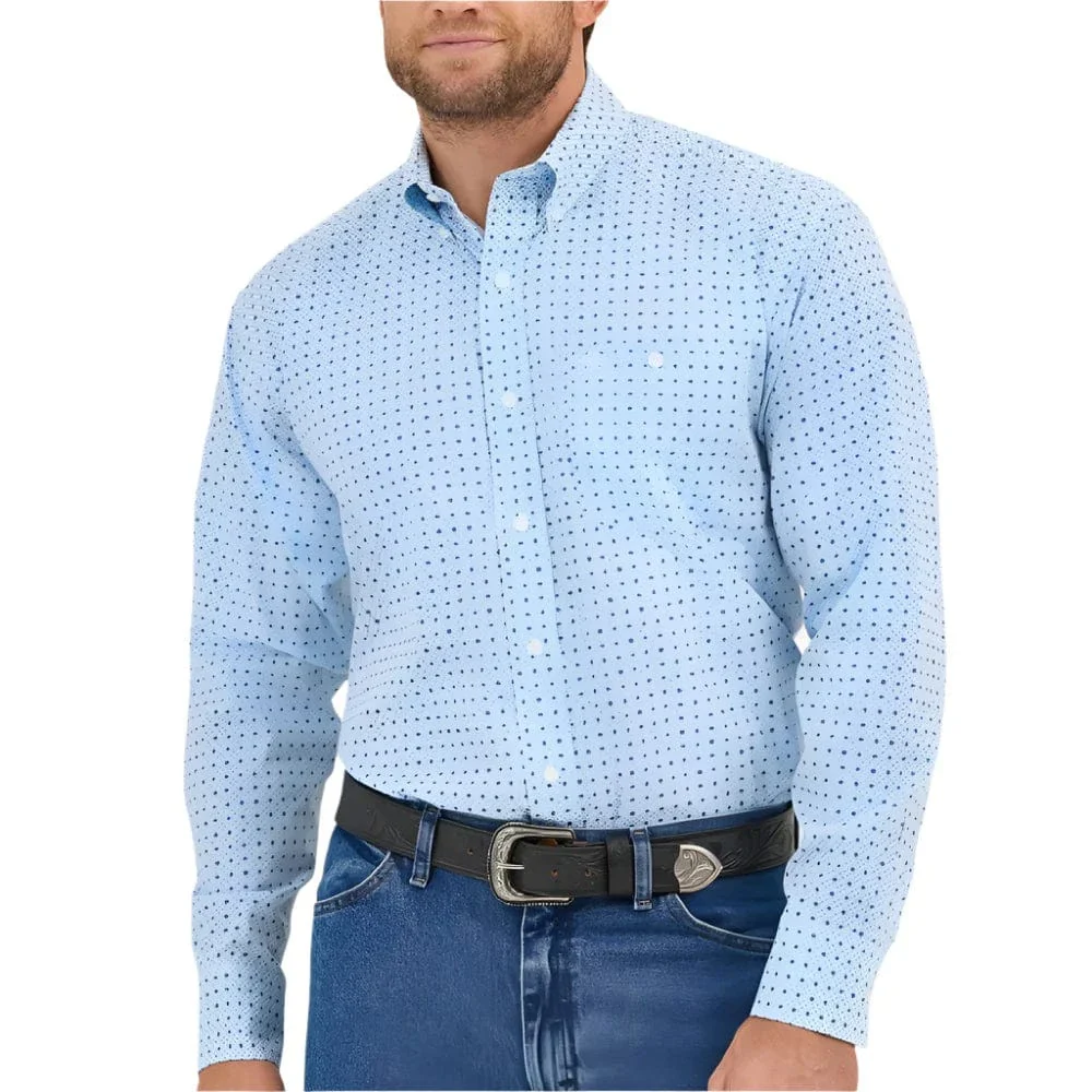 Men's Wrangler Long Sleeve Button Down Blue Western Shirt 112359450