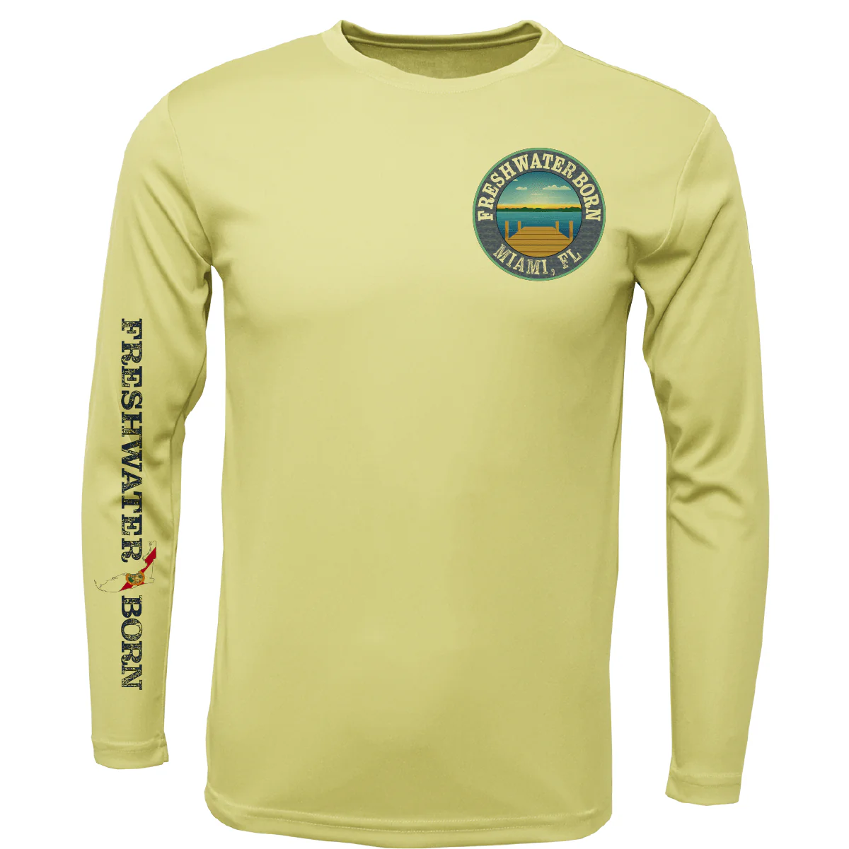Miami, FL Freshwater Born Peacock Bass Men's Long Sleeve UPF 50+ Dry-Fit Shirt - Image 2