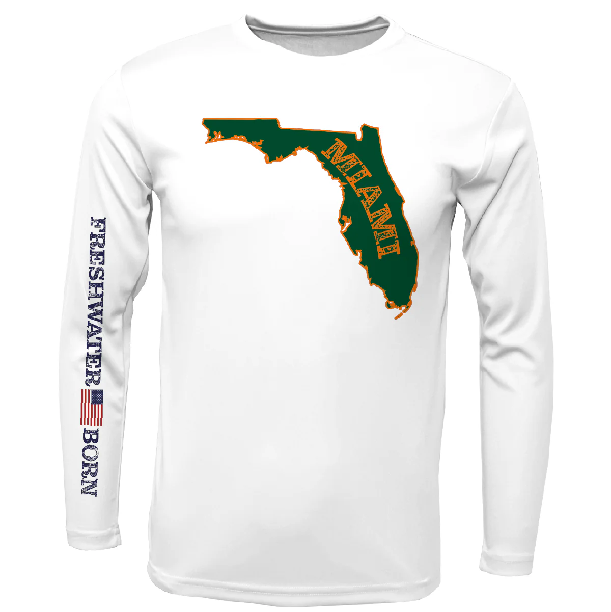 Miami Orange and Green Freshwater Born Men's Long Sleeve UPF 50+ Dry-Fit Shirt - Image 6