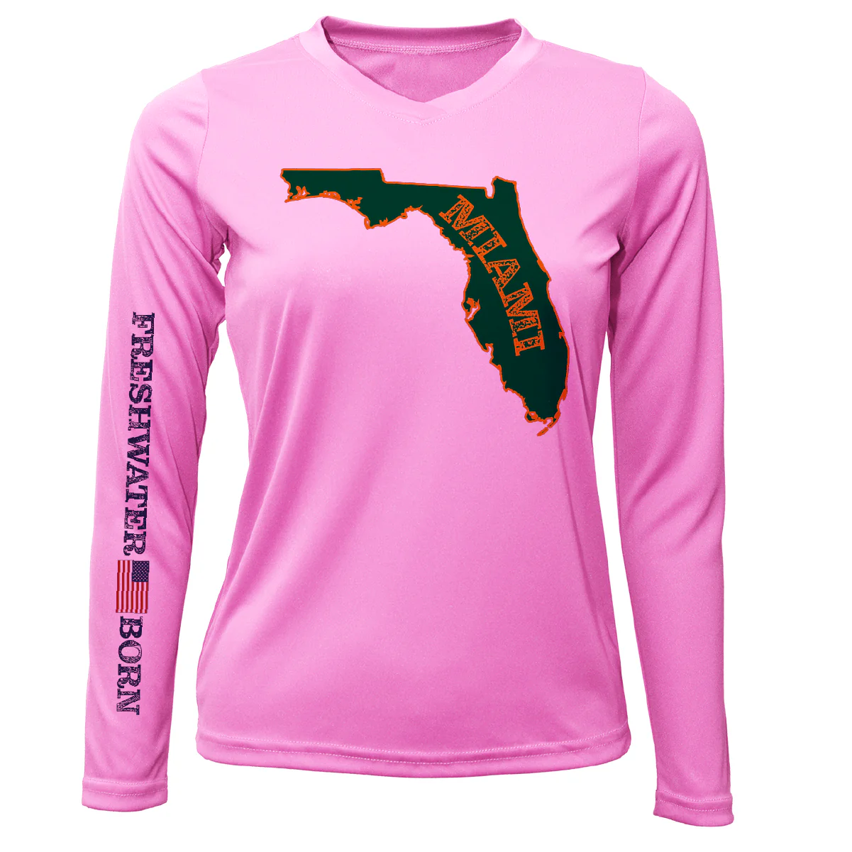 Miami Orange and Green Freshwater Born Women's Long Sleeve UPF 50+ Dry-Fit Shirt - Image 11