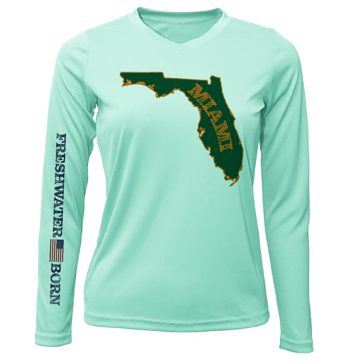 Miami Orange and Green Freshwater Born Women's Long Sleeve UPF 50+ Dry-Fit Shirt - Image 3