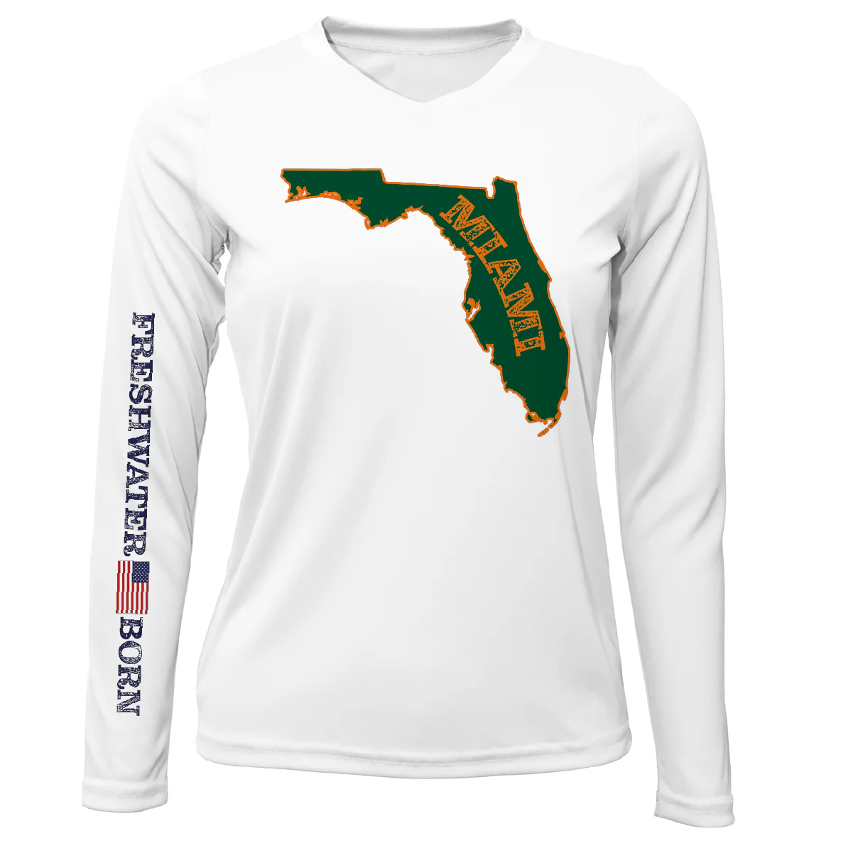 Miami Orange and Green Freshwater Born Women's Long Sleeve UPF 50+ Dry-Fit Shirt - Image 7