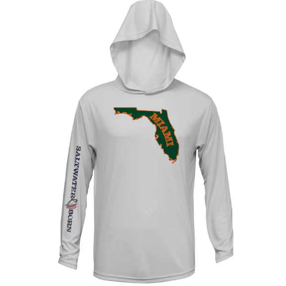 Miami Orange and Green Long Sleeve UPF 50+ Dry-Fit Hoodie - Image 3