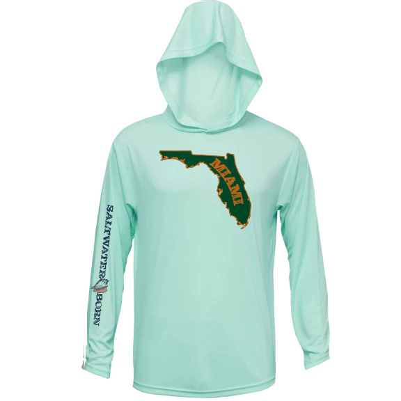 Miami Orange and Green Long Sleeve UPF 50+ Dry-Fit Hoodie - Image 5